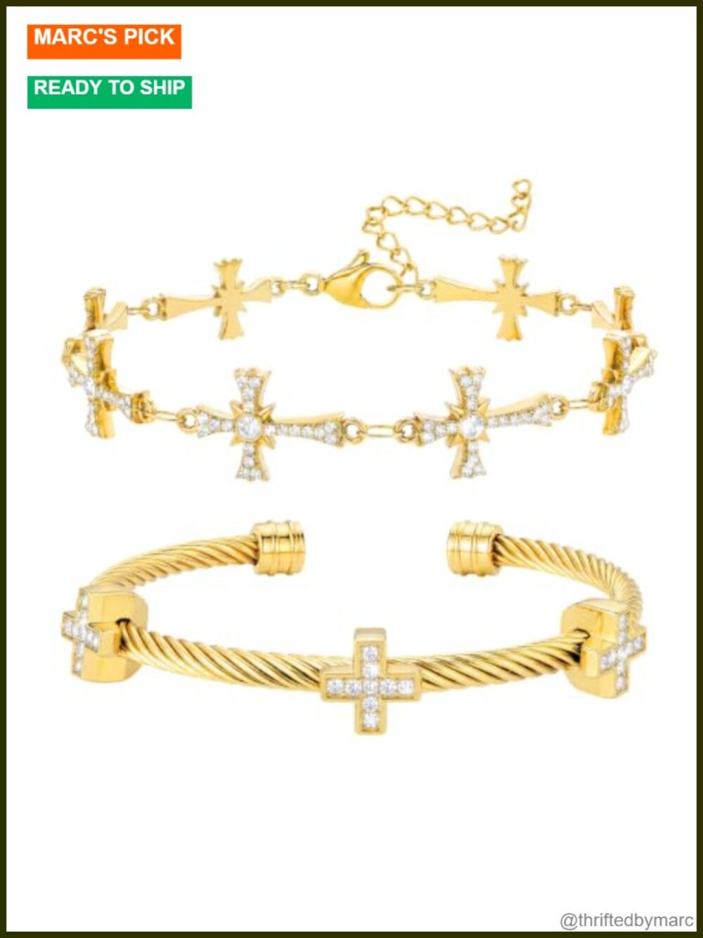 18K Gold Plated Stainless Steel Cross Bracelet Set Women Stackable Cuff